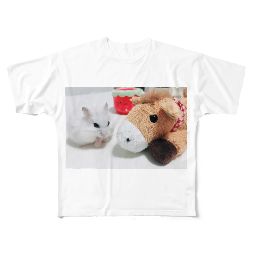 真っ白もふもふハムスターのハムスター&ポニー🐹🐴 フルグラフィックTシャツ