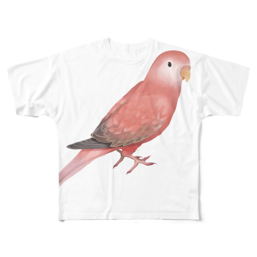 まめるりはことりのアキクサインコ　ピンク【まめるりはことり】 All-Over Print T-Shirt