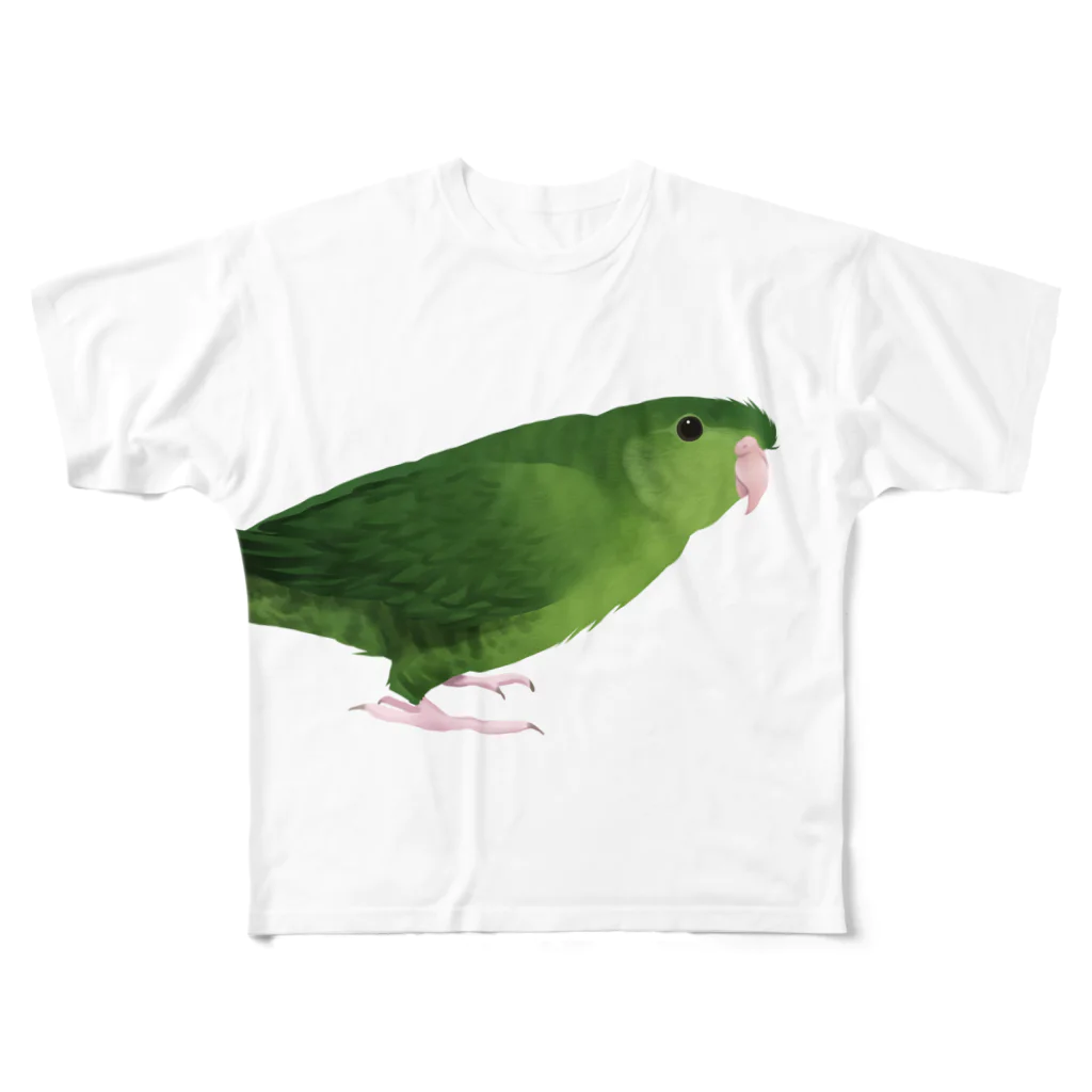 まめるりはことりのサザナミインコ　グリーン【まめるりはことり】 All-Over Print T-Shirt