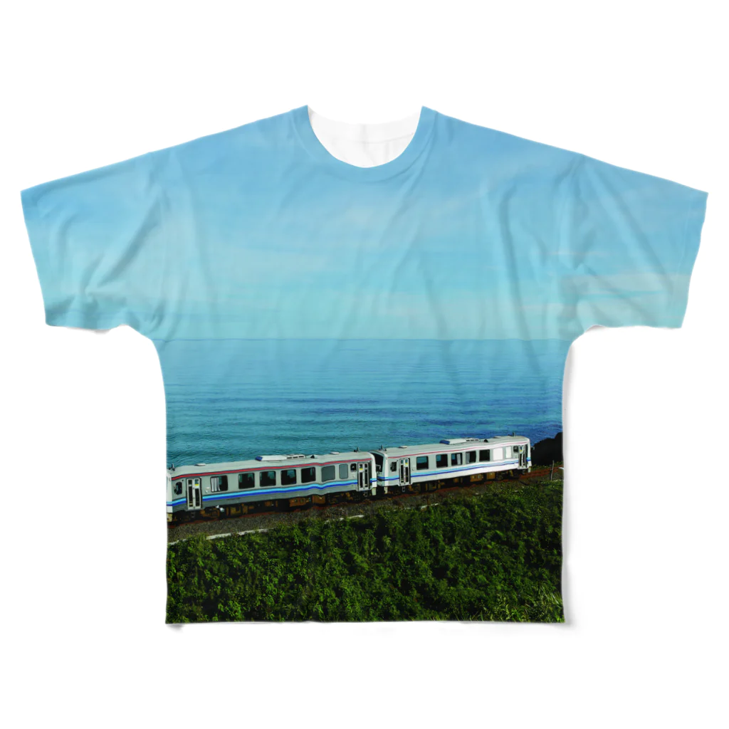 鉄道風景JAPANの山陰本線と日本海 All-Over Print T-Shirt