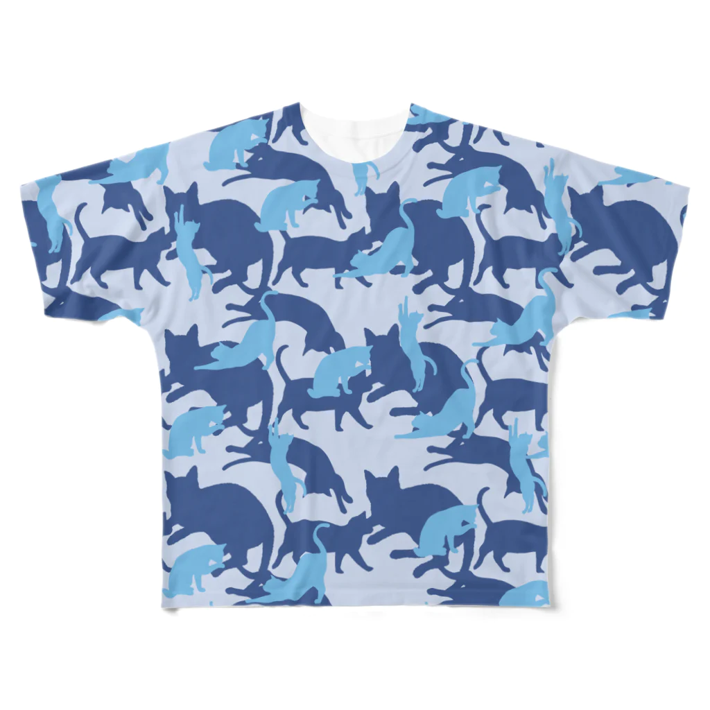 アトリエかのの猫迷彩　カモフラージュ　青 All-Over Print T-Shirt