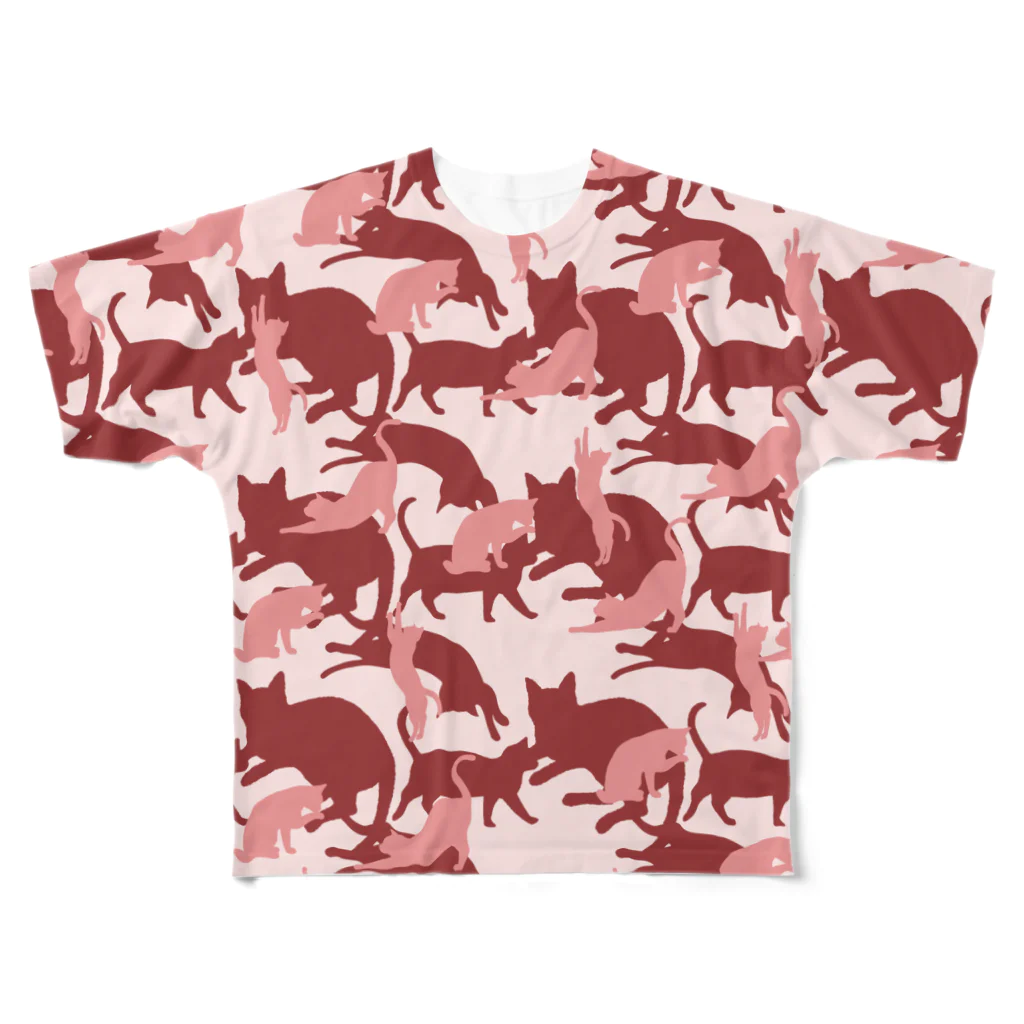 アトリエかのの猫迷彩　カモフラージュ　赤 All-Over Print T-Shirt