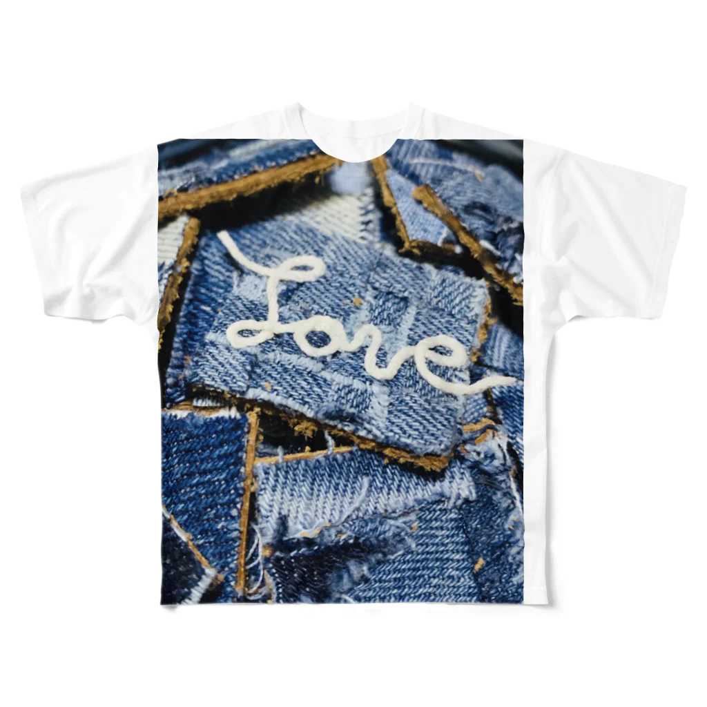 en_madeのデニムメッセージ　LOVE フルグラフィックTシャツ