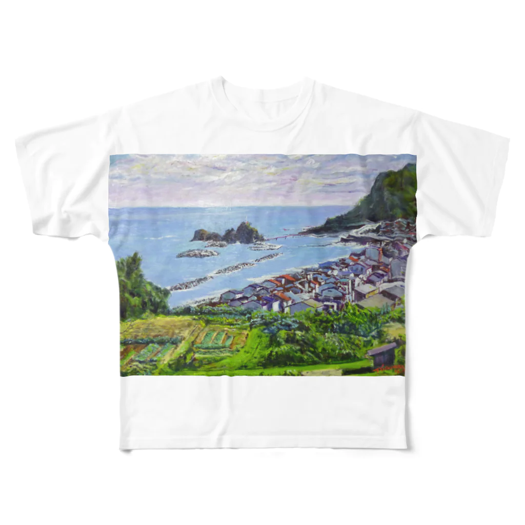 ミニ画廊ヨシデンの能生海岸 フルグラフィックTシャツ