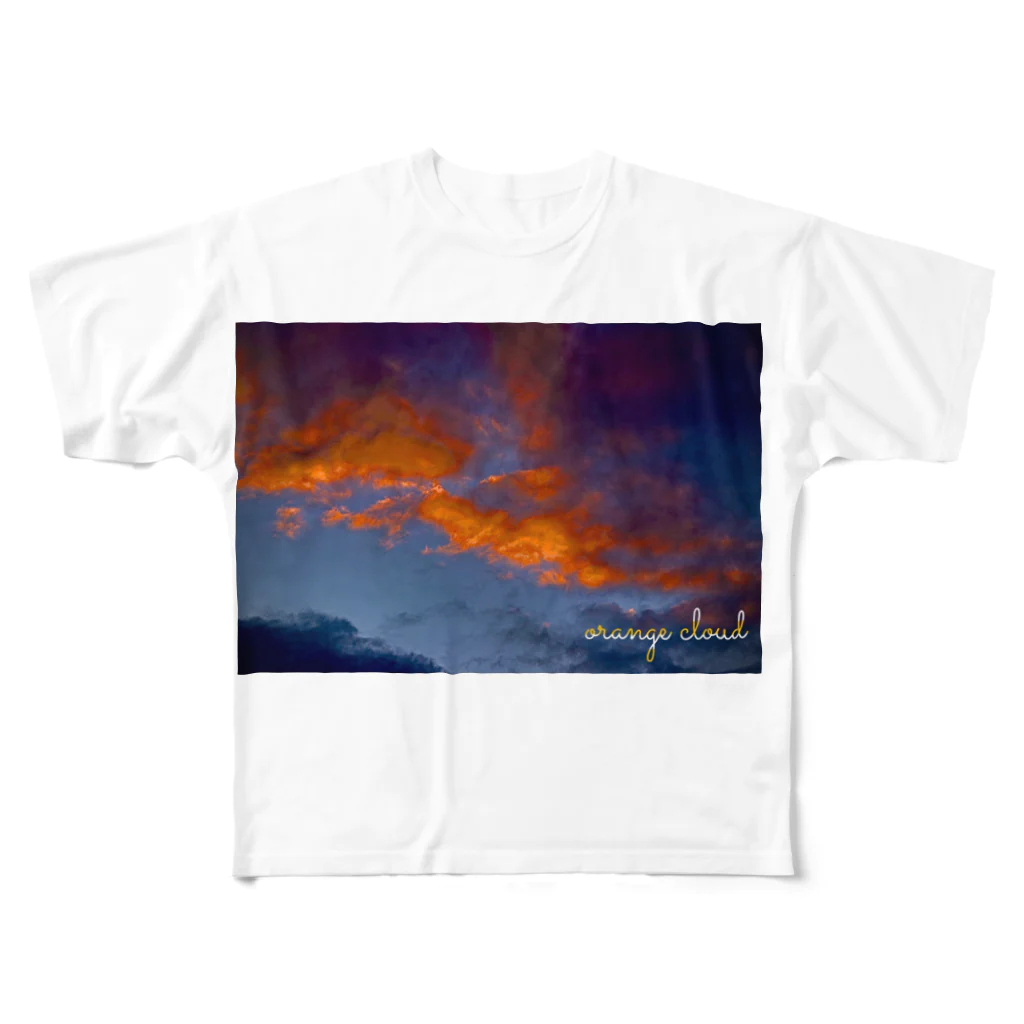 fechi47clubのオレンジ雲 フルグラフィックTシャツ