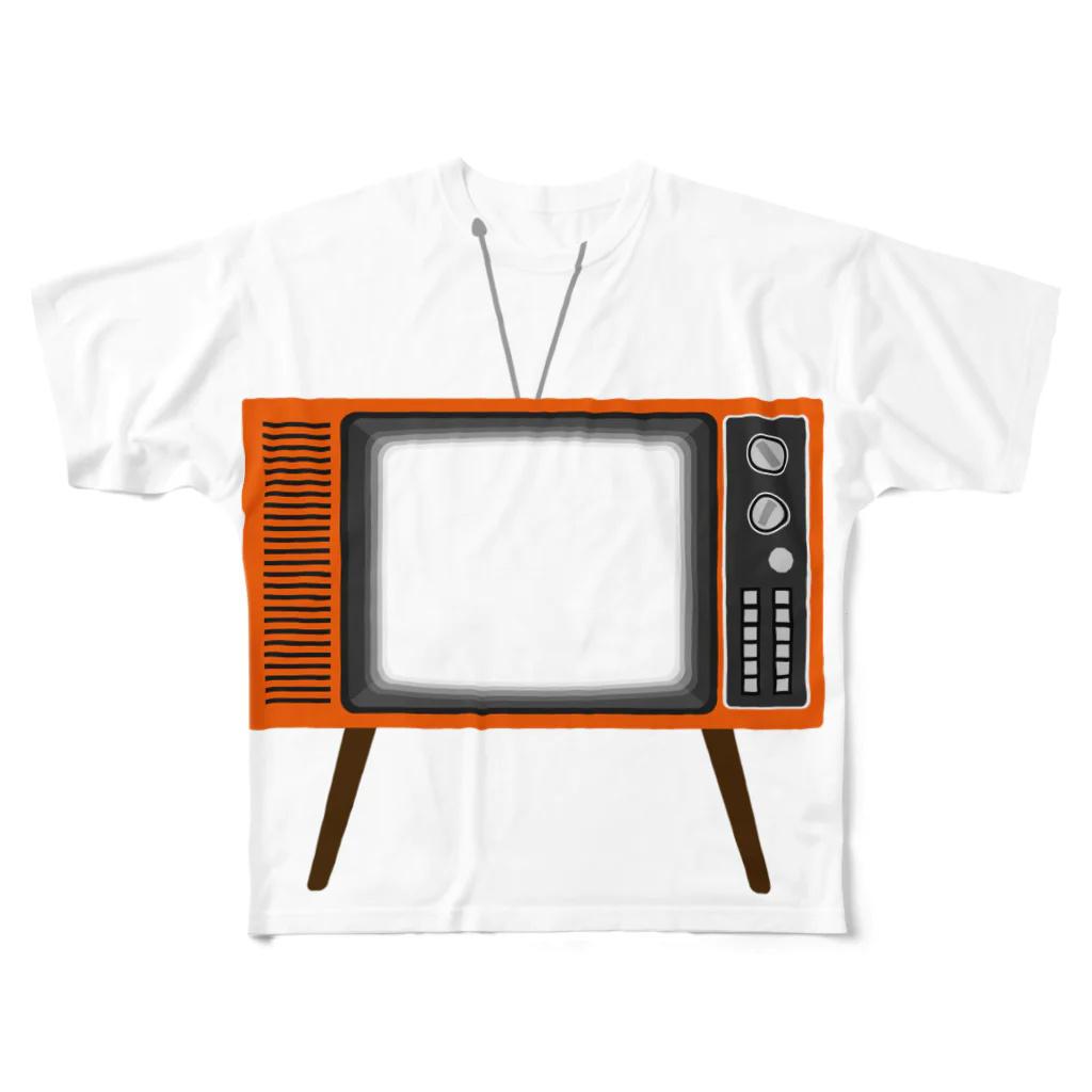 illust_designs_labのレトロな昭和の可愛いテレビのイラスト 画面オン 脚付き  フルグラフィックTシャツ