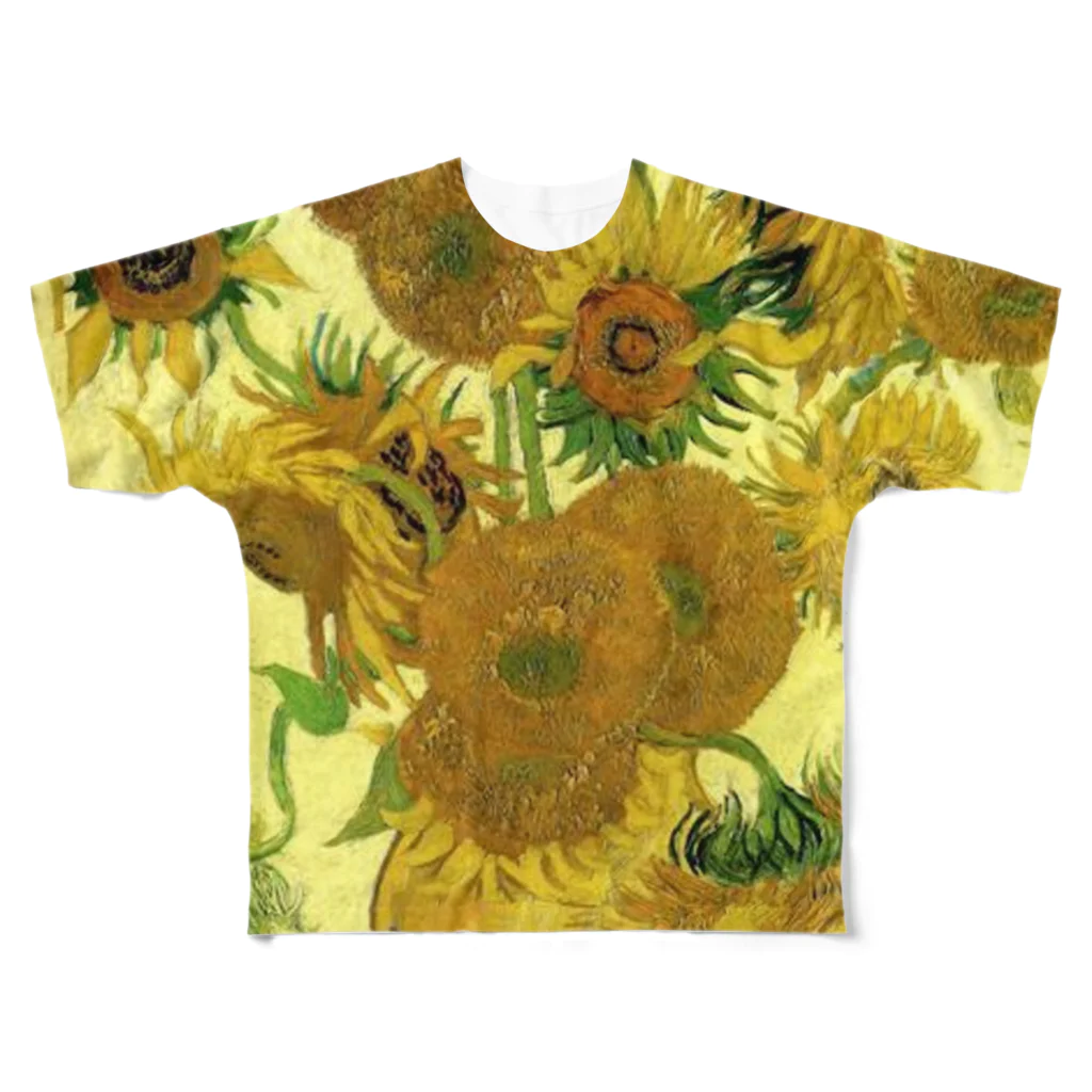 Art Baseのゴッホ / ひまわり / Still Life - Vase with Fifteen Sunflowers Vincent van Gogh All-Over Print T-Shirt