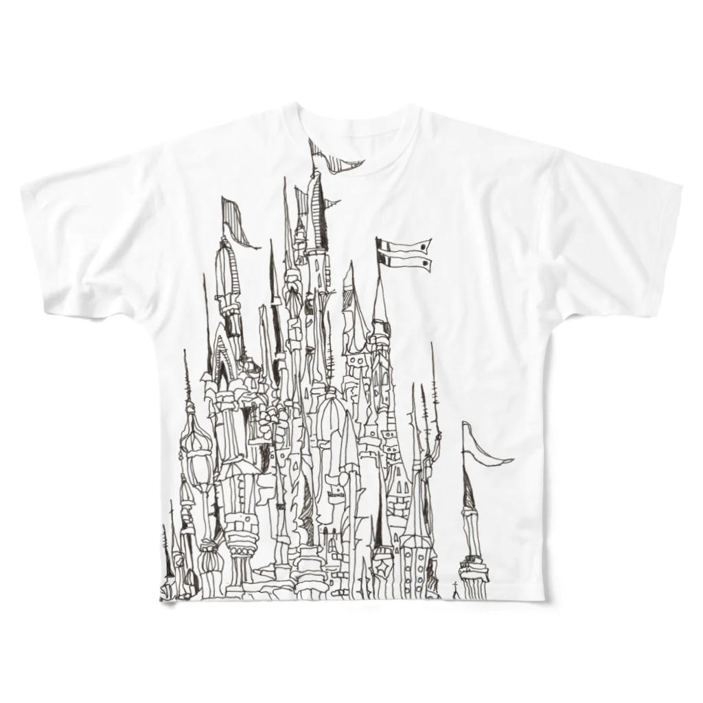 NORTH TOP FACTORYの白い城 フルグラフィックTシャツ
