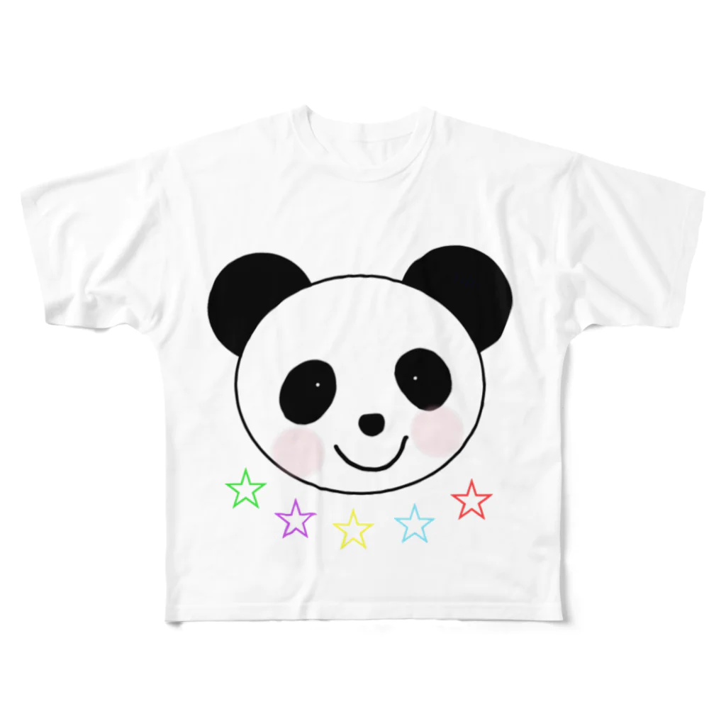 YuuのYuuオリジナルイラスト25 パンダと5色の星 フルグラフィックTシャツ