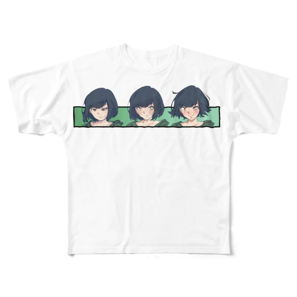 O D SHOPの照れ女の子3コマT フルグラフィックTシャツ