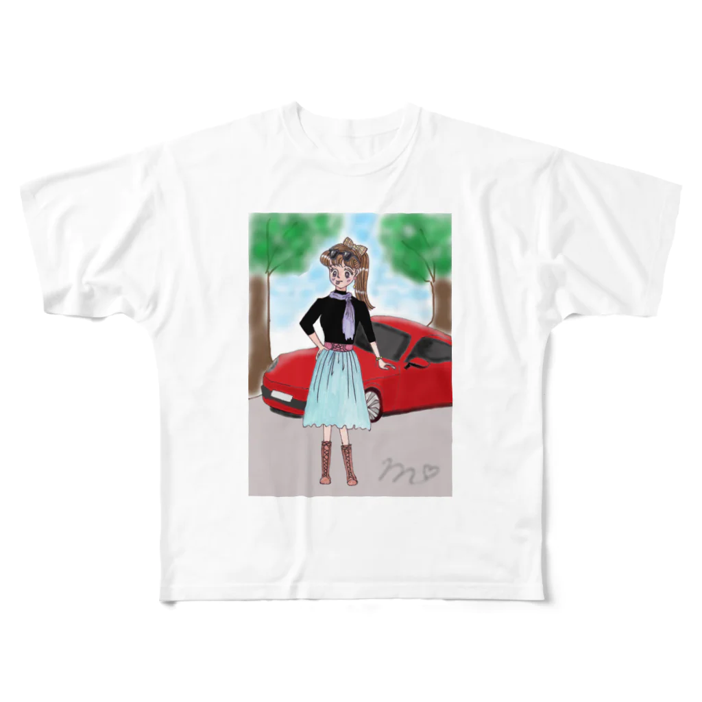 ひよこ工房のスポーツカー　気持ちいい！ フルグラフィックTシャツ