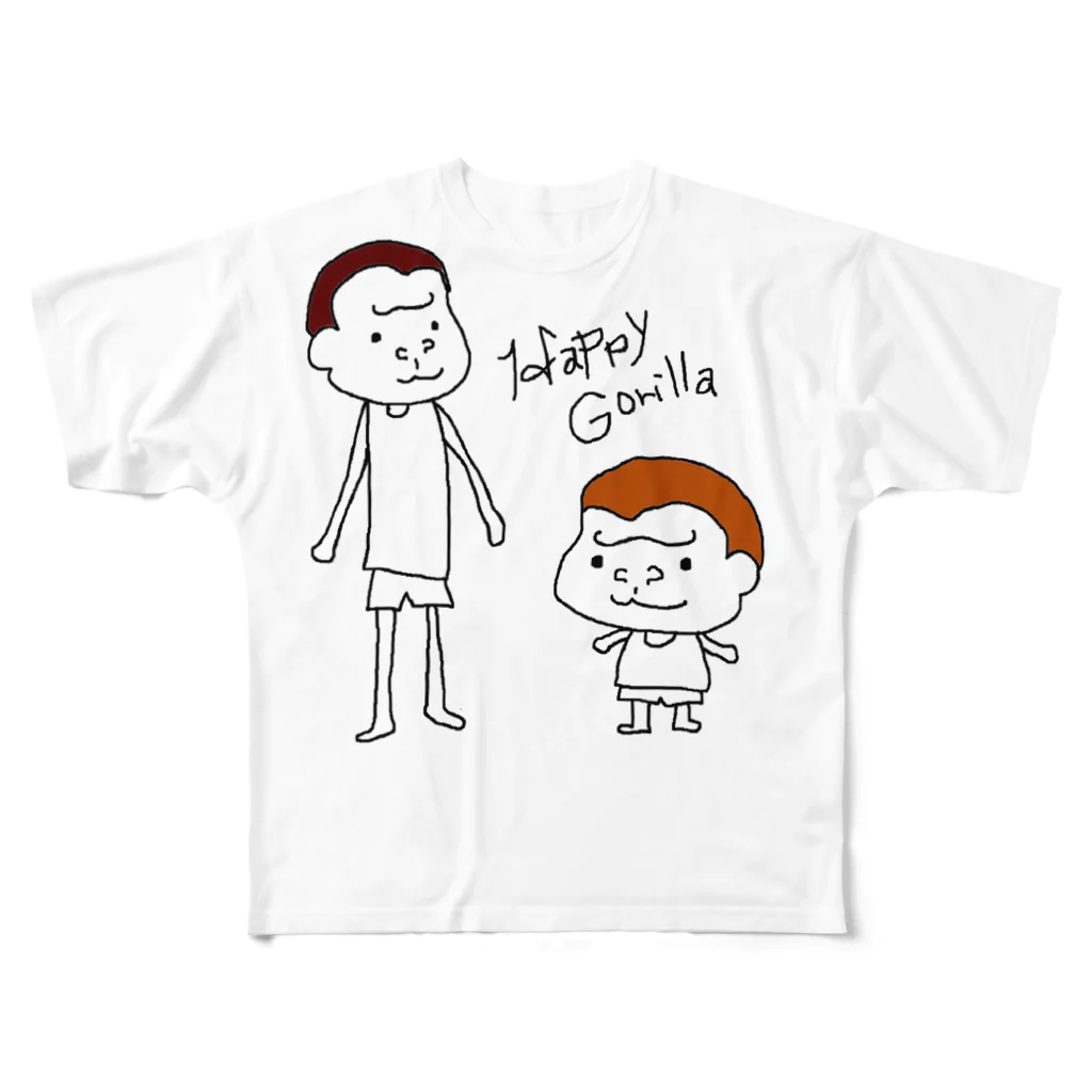 HappyGorillaのハッピーゴリラ　凸凹コンビ フルグラフィックTシャツ