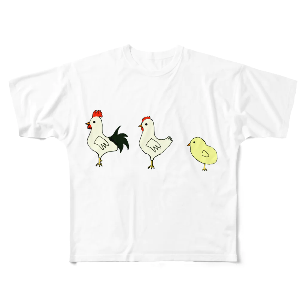 Bianco and NeROのにわとり家族 All-Over Print T-Shirt