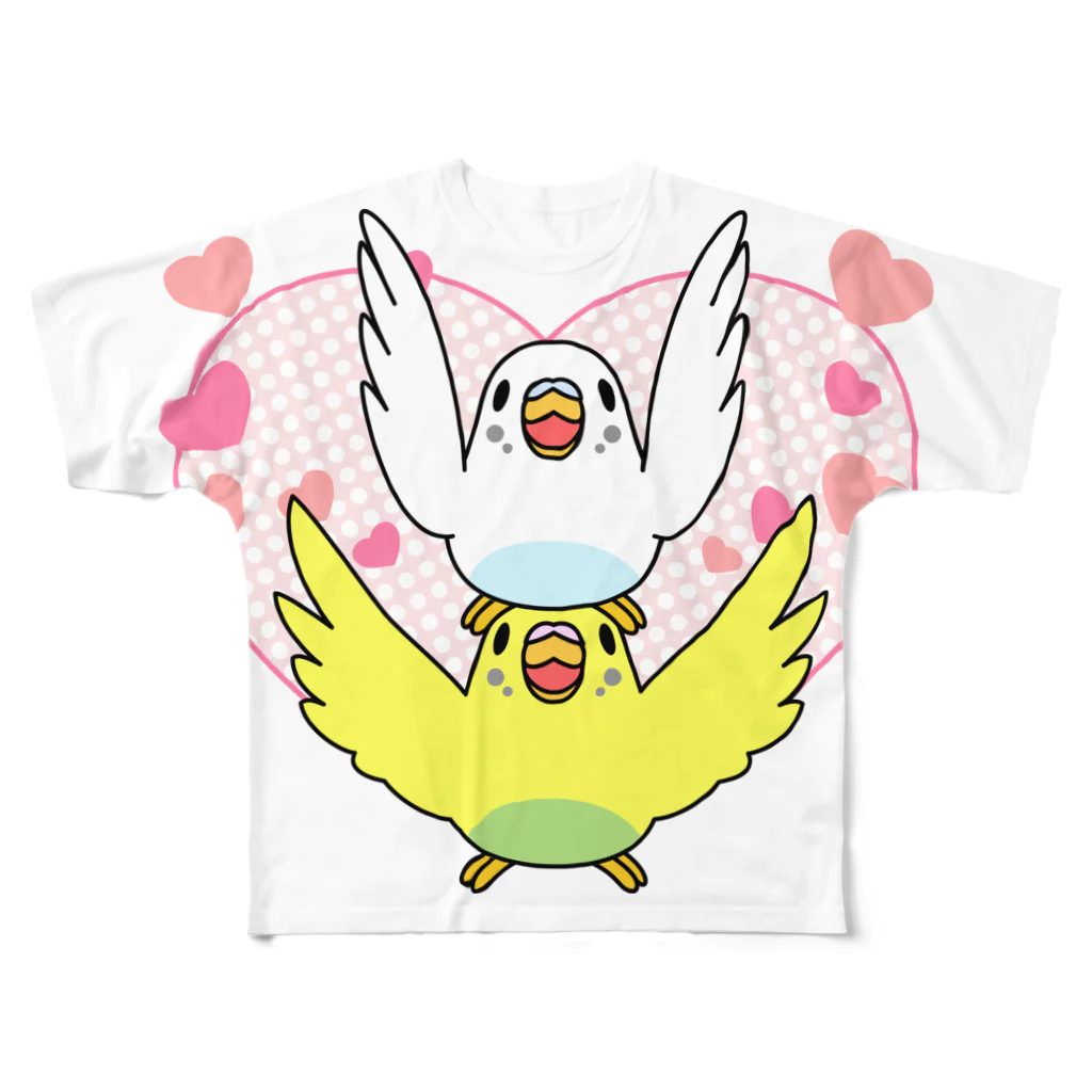 まめるりはことりのラブリーセキセイインコ【まめるりはことり】 All-Over Print T-Shirt