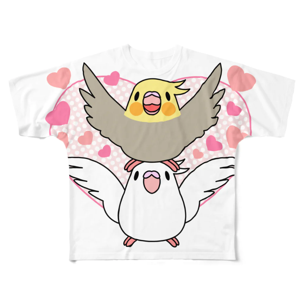 まめるりはことりのラブリーオカメインコ【まめるりはことり】 フルグラフィックTシャツ