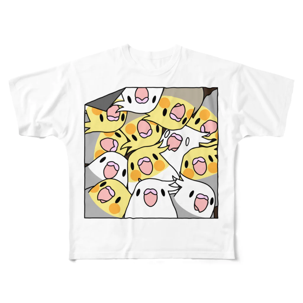 まめるりはことりの三密です！むちむちオカメインコさん【まめるりはことり】 All-Over Print T-Shirt