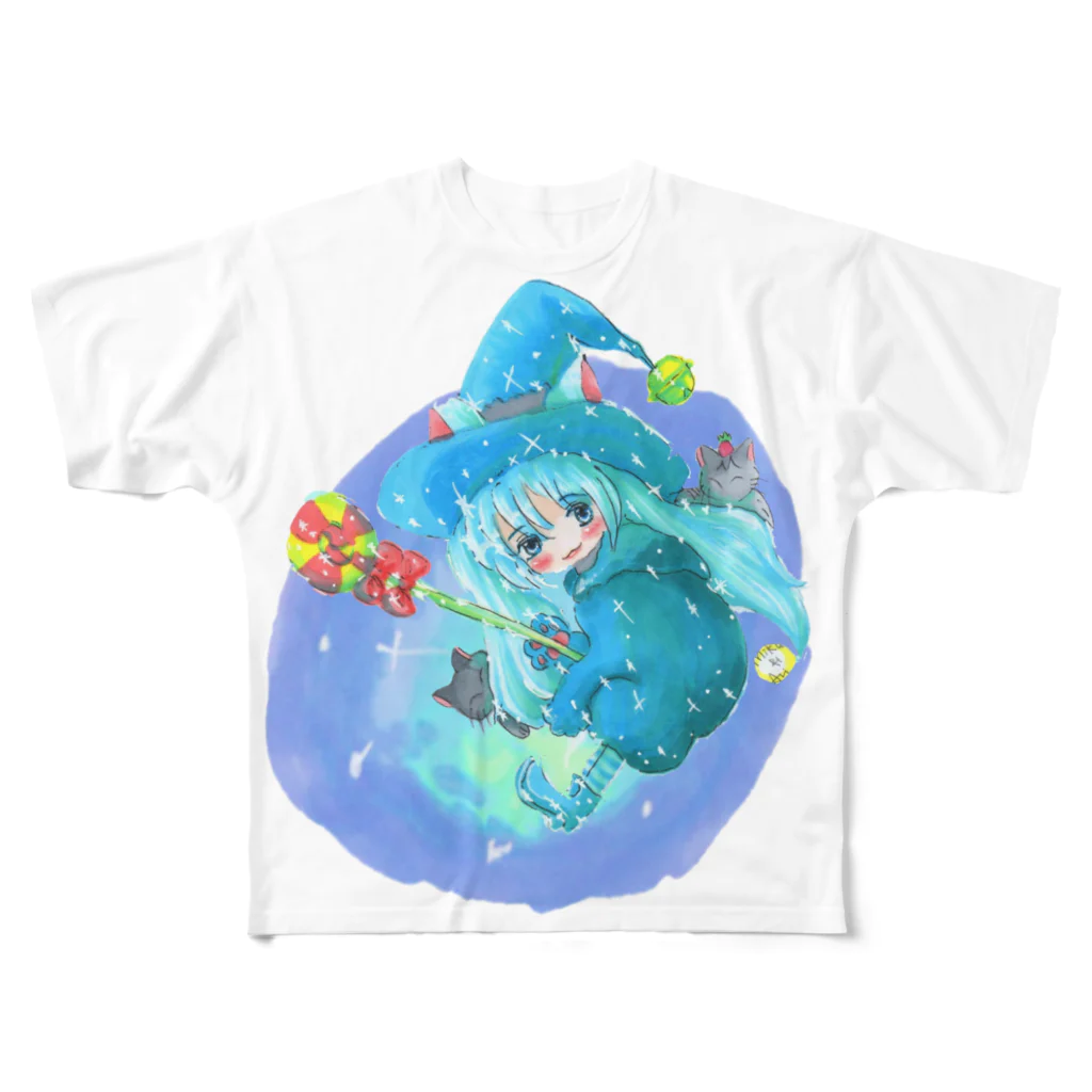 miku'ꜱGallery星猫の魔法少女ゆるmiku with 使い魔にゃんズ フルグラフィックTシャツ