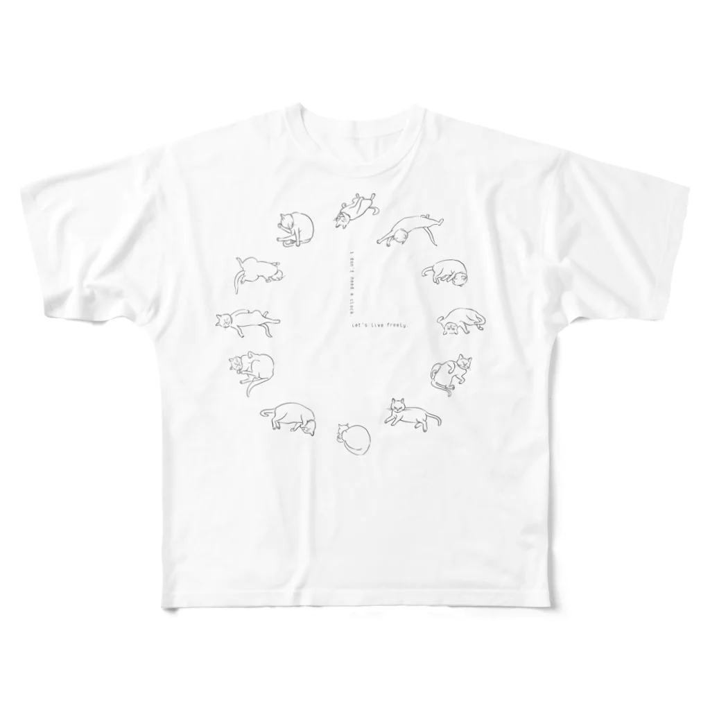 midoringo-goのねこどけい フルグラフィックTシャツ