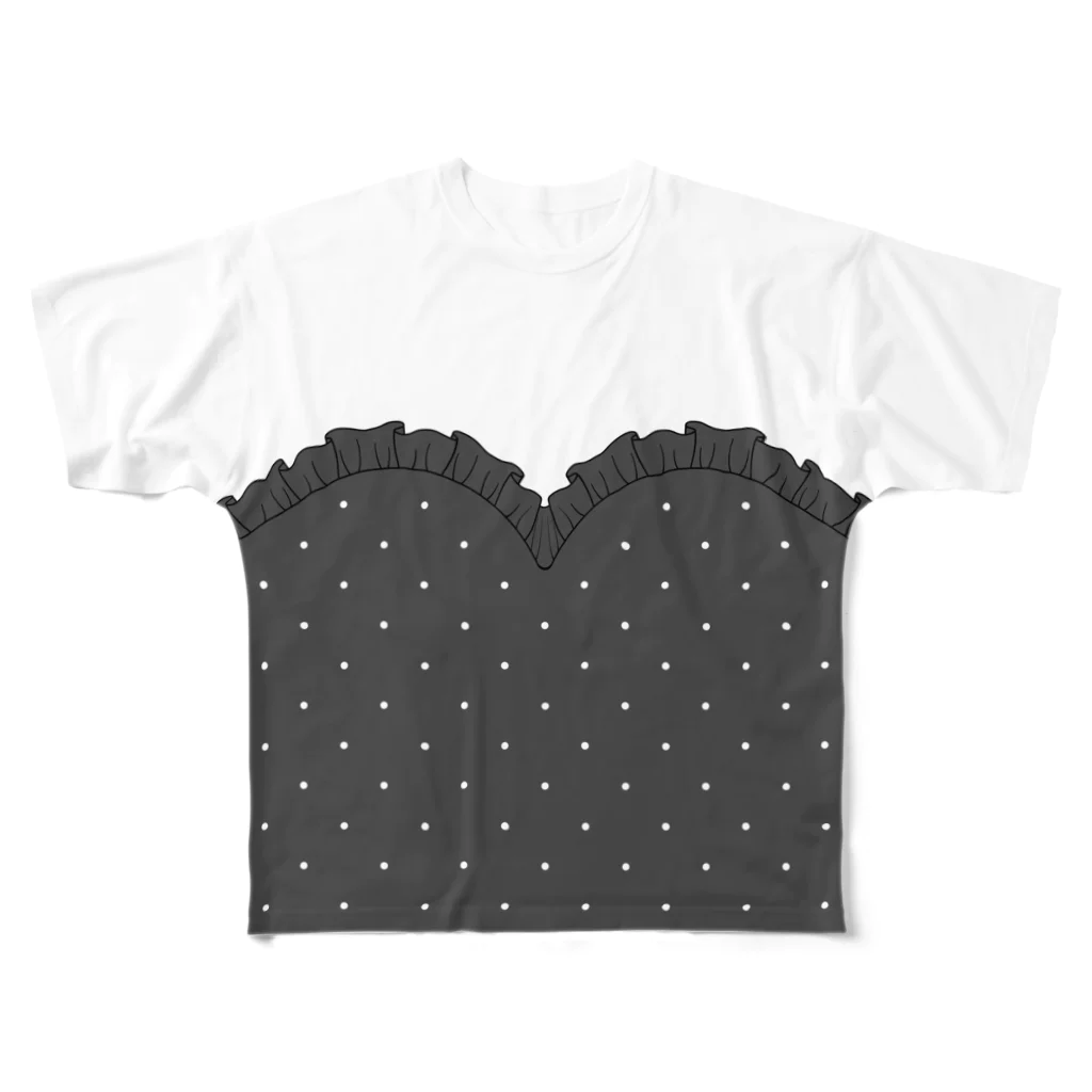 まるいねこのハートカットTシャツ 〜 Black 〜 All-Over Print T-Shirt
