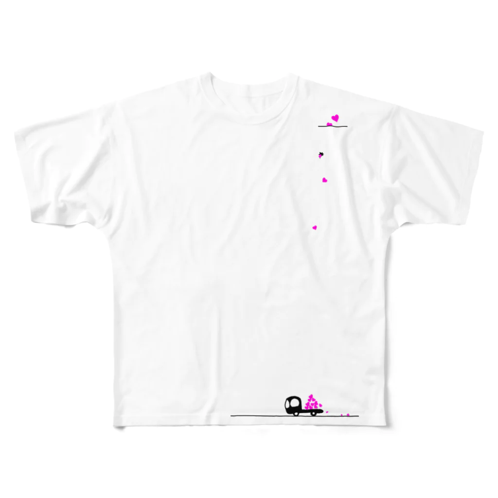 PINK　DINOSAURのこぼれハート フルグラフィックTシャツ