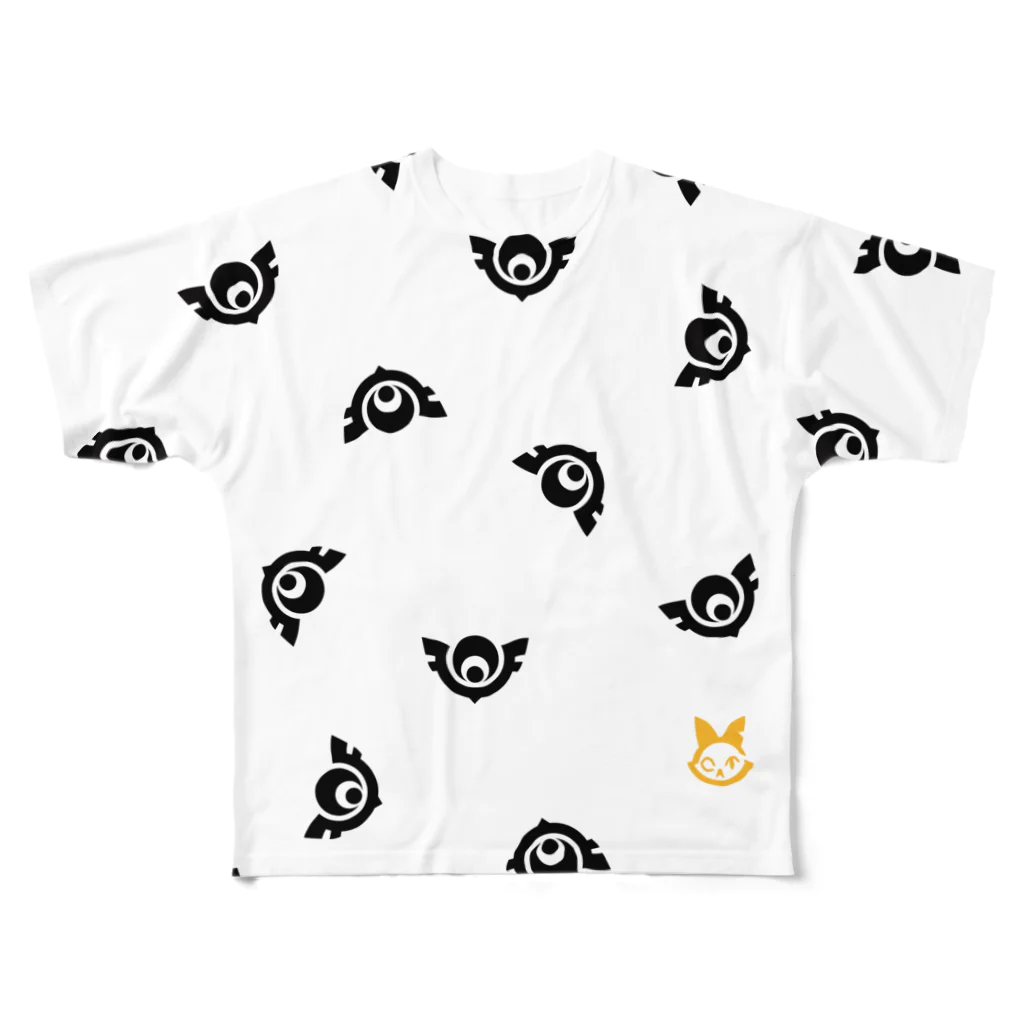 キャットＣのこうじょうけんがくのちらばるロゴマーク（鳥多め） All-Over Print T-Shirt