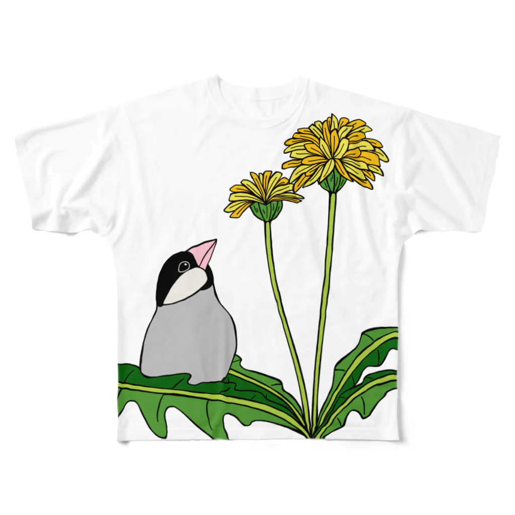 prunelleの文鳥とタンポポ All-Over Print T-Shirt