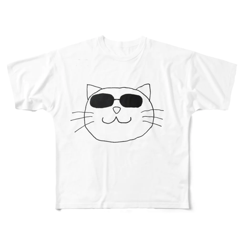 ねこのあしあとのサングラスねこ フルグラフィックTシャツ