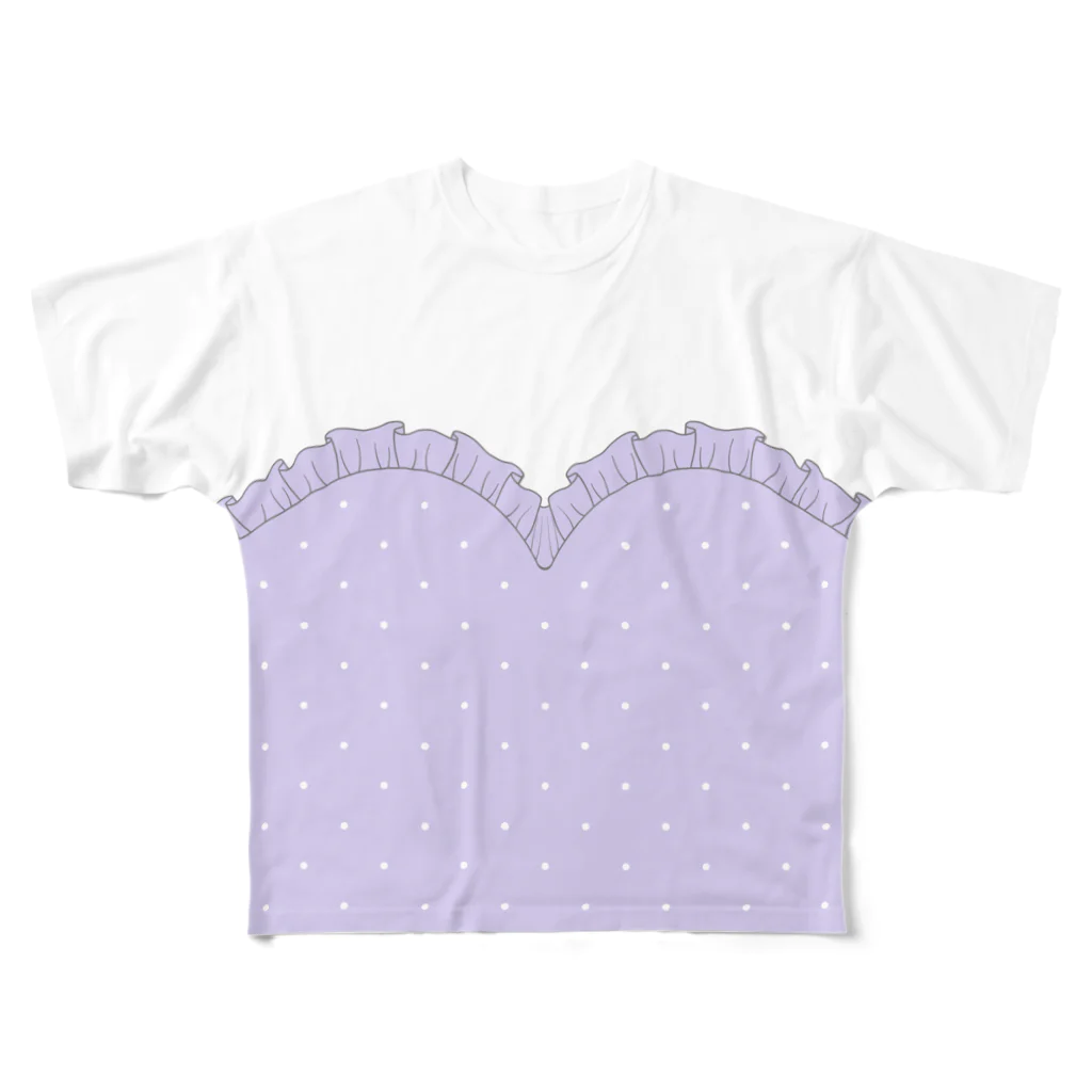 まるいねこのハートカットTシャツ ～ Purple ～ パステルカラーVer. フルグラフィックTシャツ