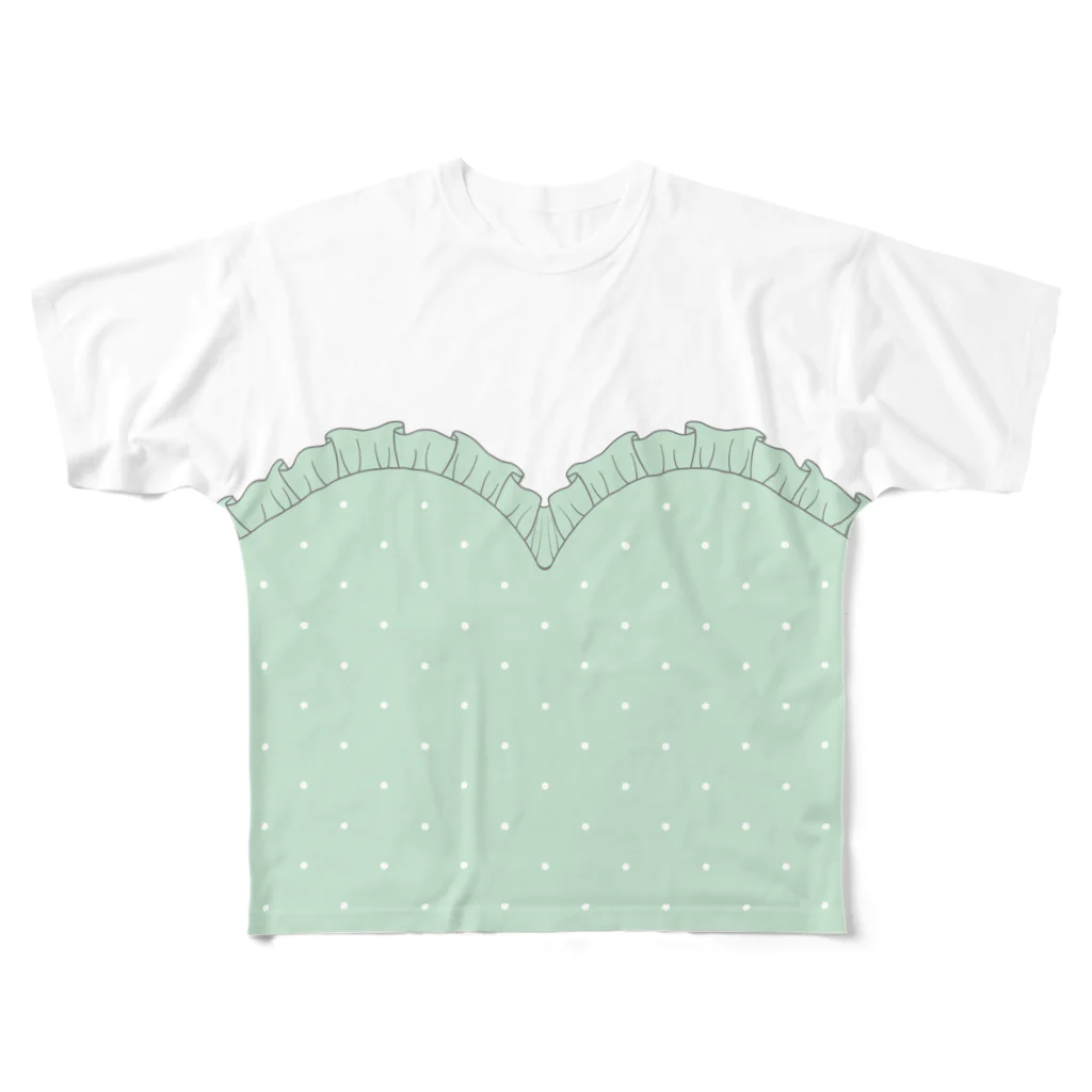 【公式】まるいねこのハートカットTシャツ ～ Green ～ パステルカラーVer. フルグラフィックTシャツ