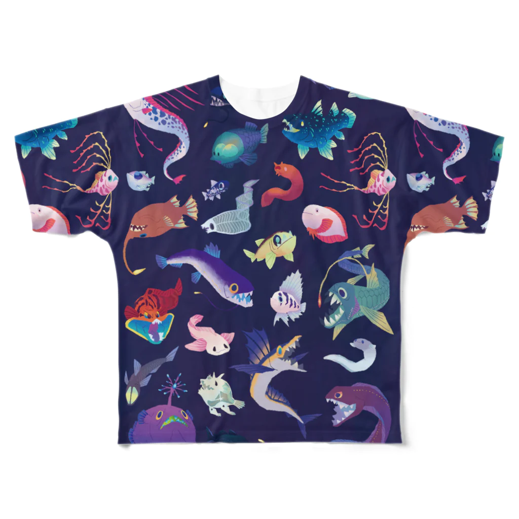 鳥ノ屋SUZURI店の深海魚 All-Over Print T-Shirt