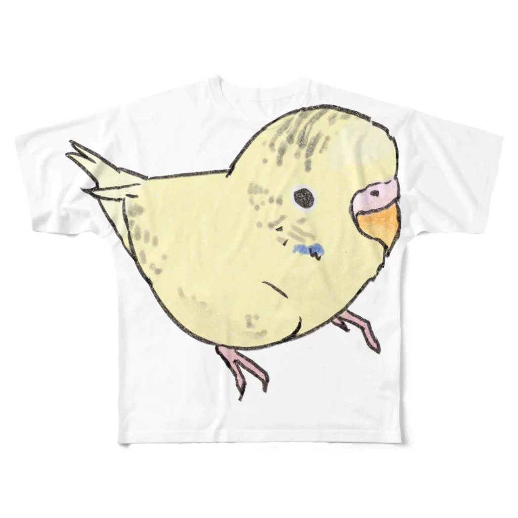 まめるりはことりの可愛いセキセイインコ　おすましちゃん【まめるりはことり】 フルグラフィックTシャツ