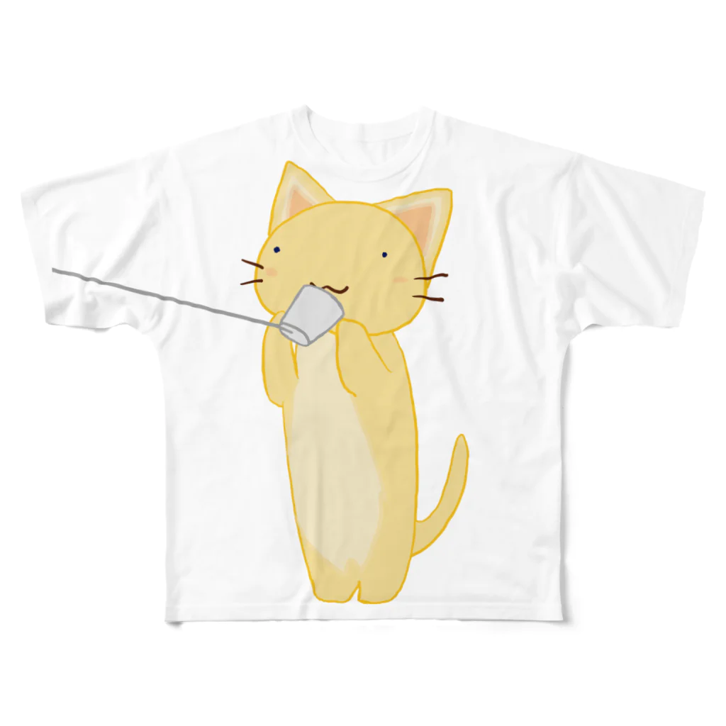 きねこやのきねこ糸電話 フルグラフィックTシャツ