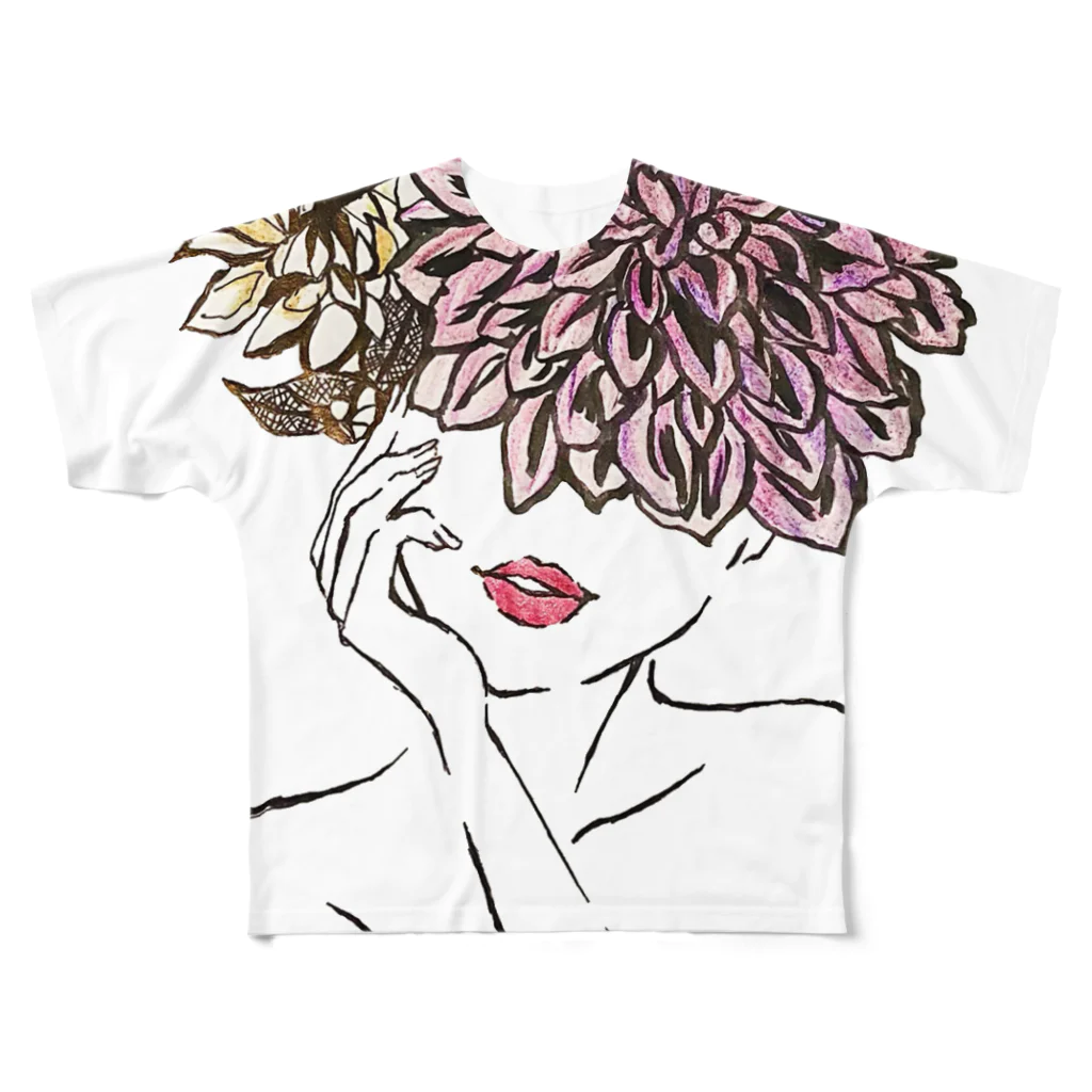 hoshan☺︎flower garden❁の【 Dahlia Head 】part.1 フルグラフィックTシャツ