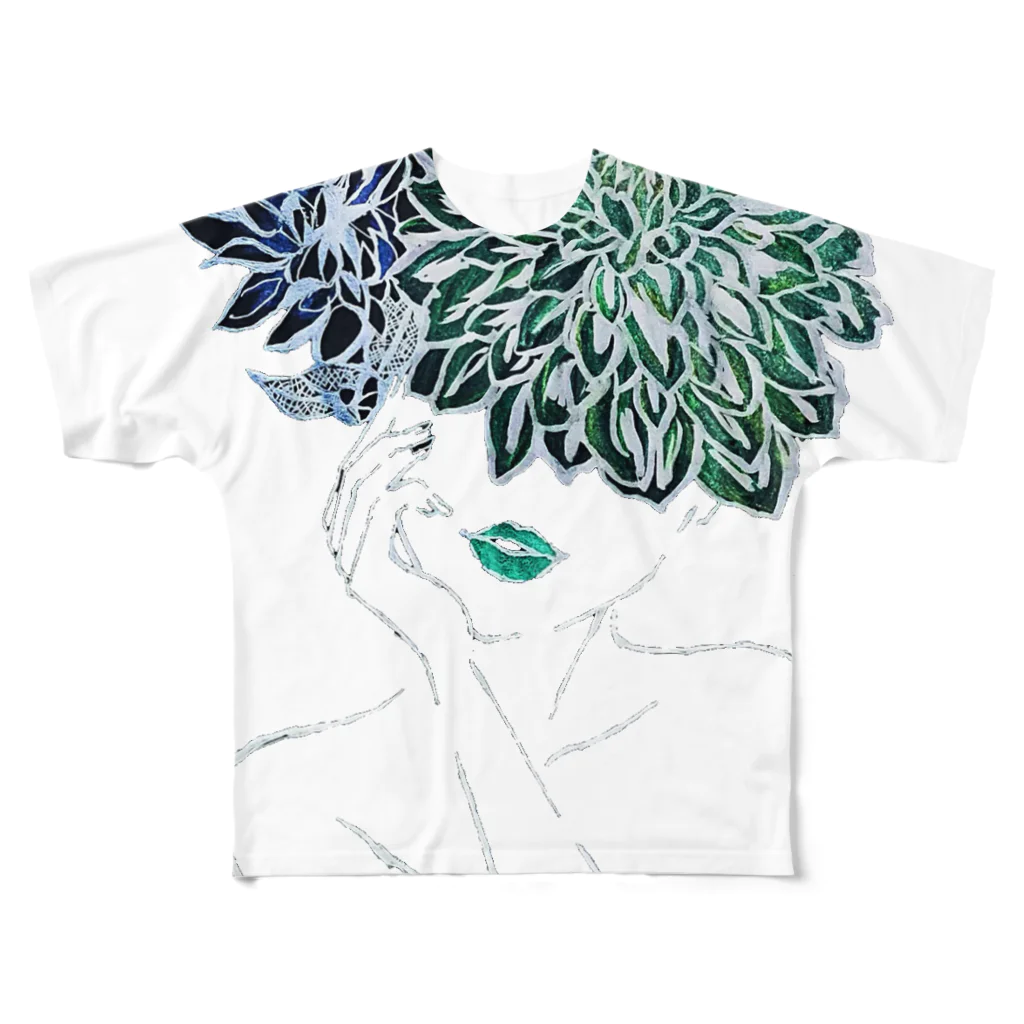 hoshan☺︎flower garden❁の【 Dahlia Head 】part.2 フルグラフィックTシャツ