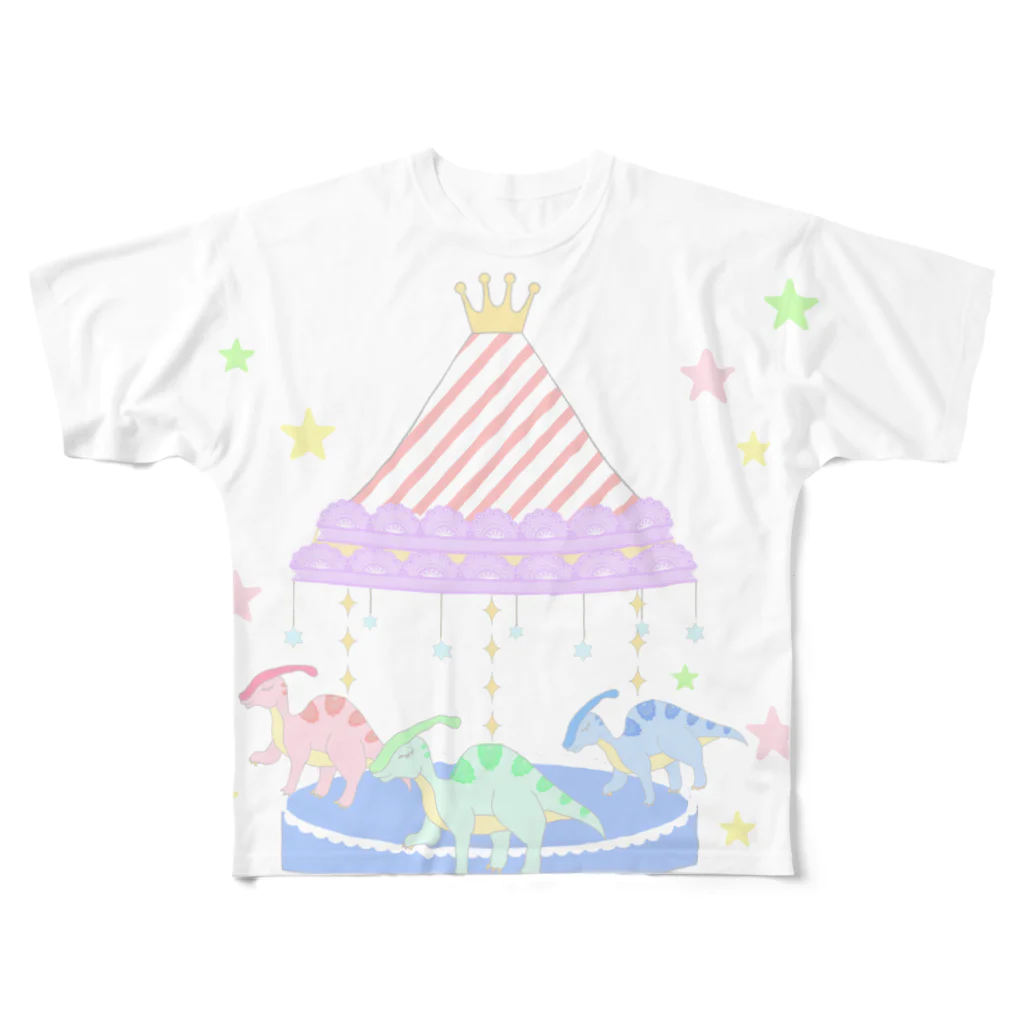 PINK　DINOSAURのゆめかわきょうりゅう(パラサウロロフス) All-Over Print T-Shirt