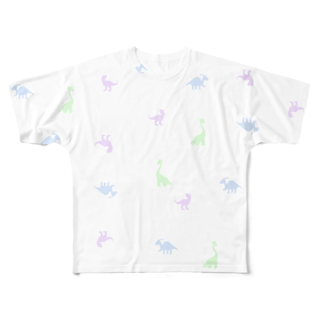 PINK　DINOSAURのゆめかわきょうりゅう(シルエット) フルグラフィックTシャツ