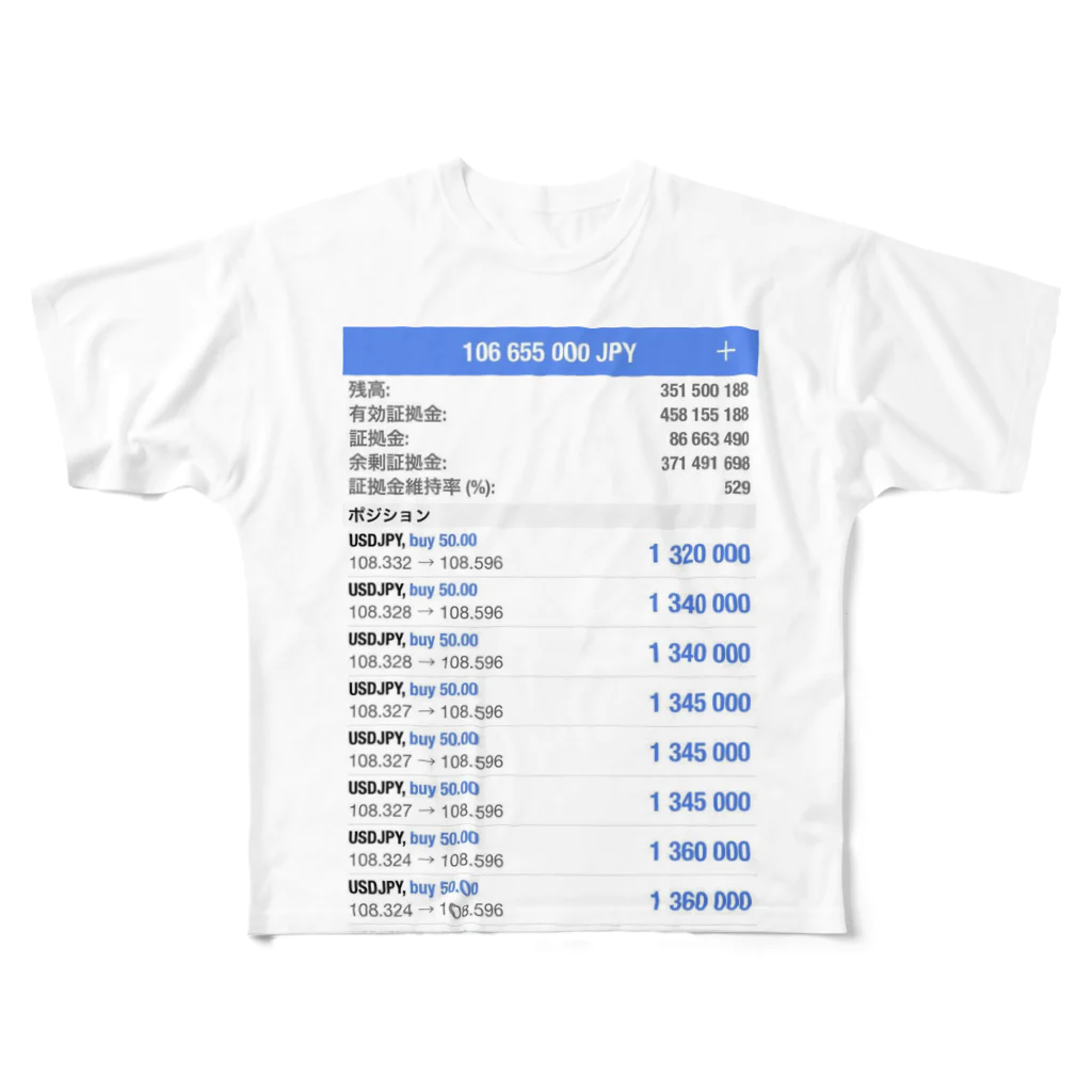 TRADERSのFX 爆益 フルグラフィックTシャツ