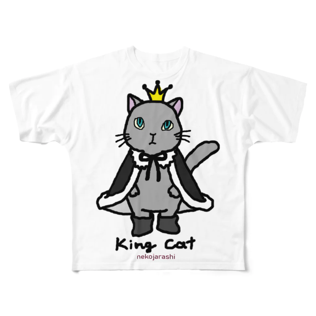 ゆきだるまころころのねこの王様＊黒 フルグラフィックTシャツ