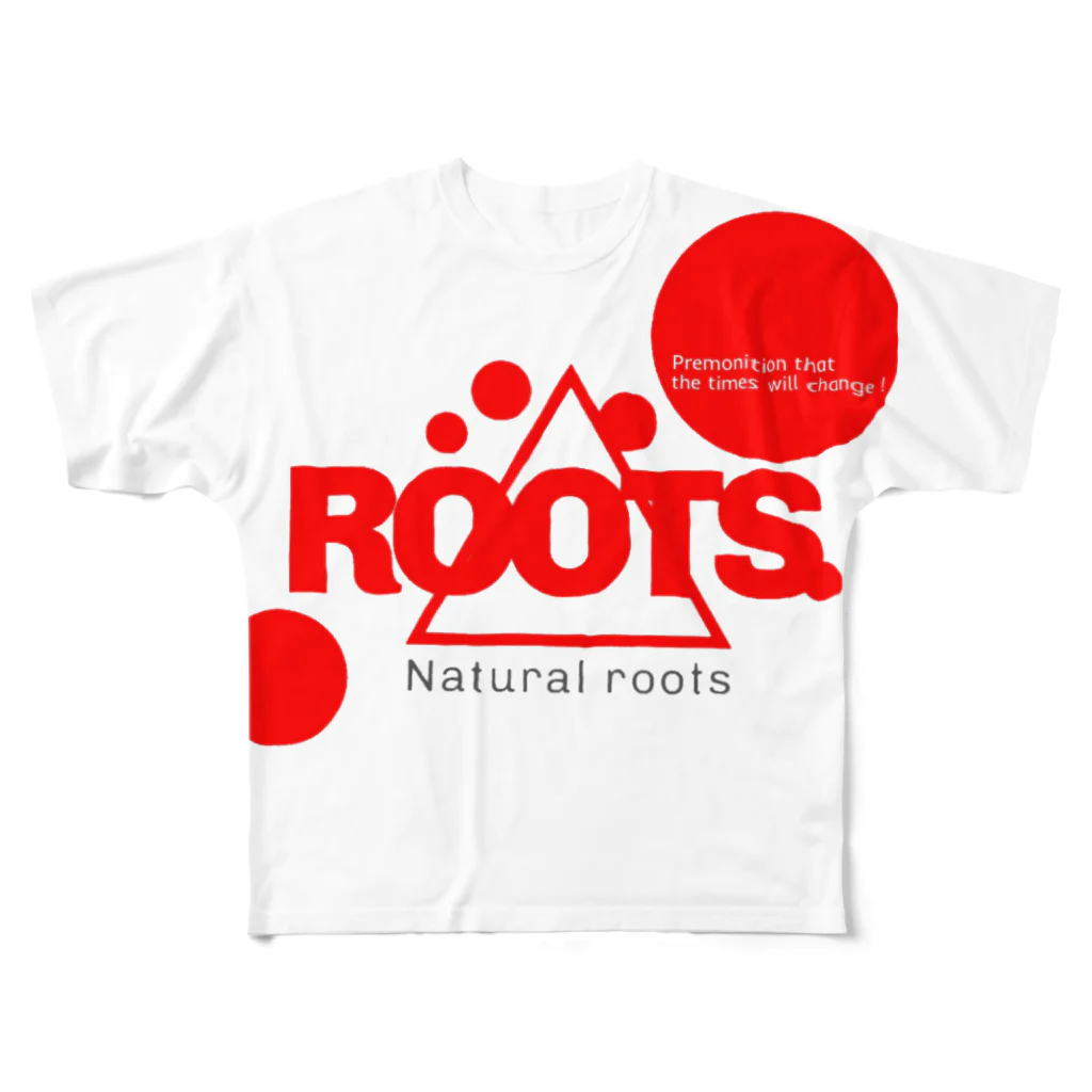 Natural  roots BASEのrootsロゴ　full graphic All-Over Print T-Shirt