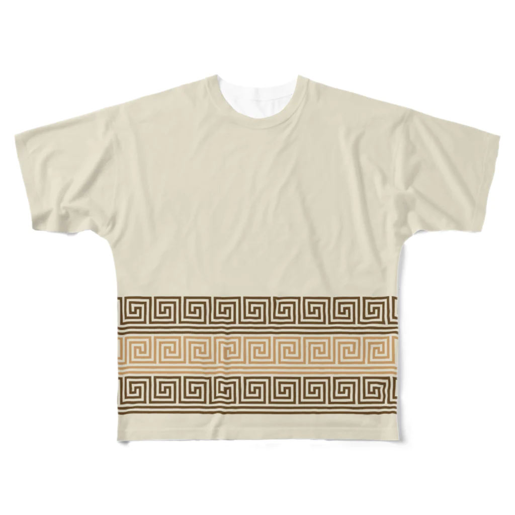 Marks_of_Wanderの角ばった波模様(ベージュ) All-Over Print T-Shirt