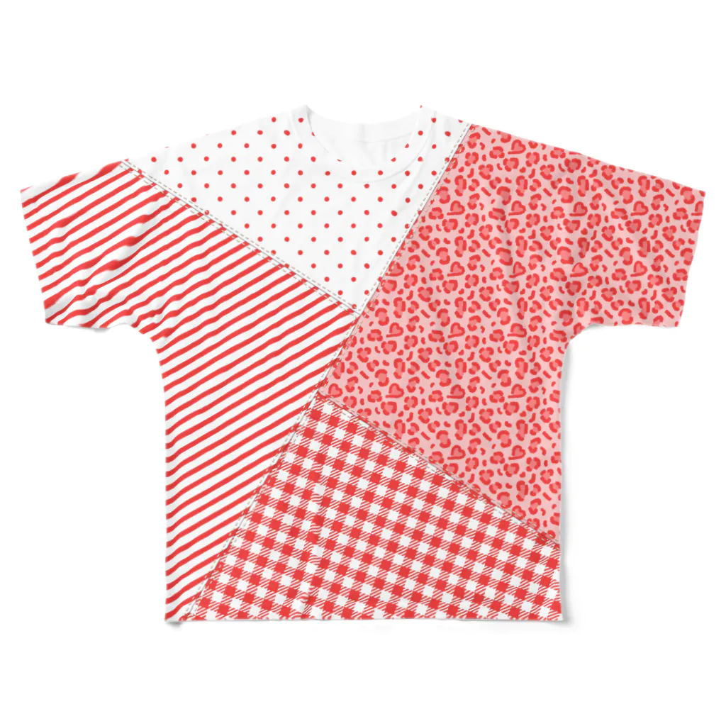 【公式】まるいねこのパッチワーク風Tシャツ ～ Red ～ All-Over Print T-Shirt