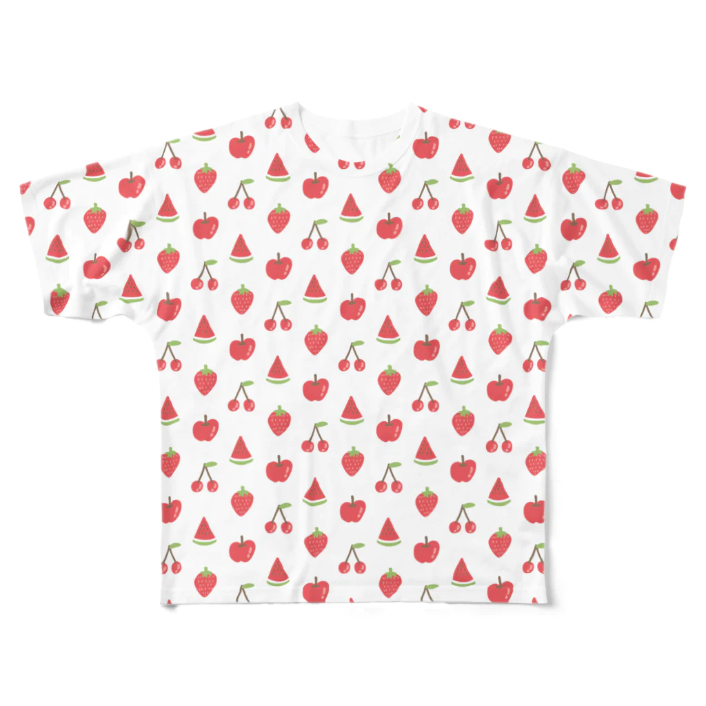 カッコーのお店の赤いフルーツのパターン フルグラフィックTシャツ