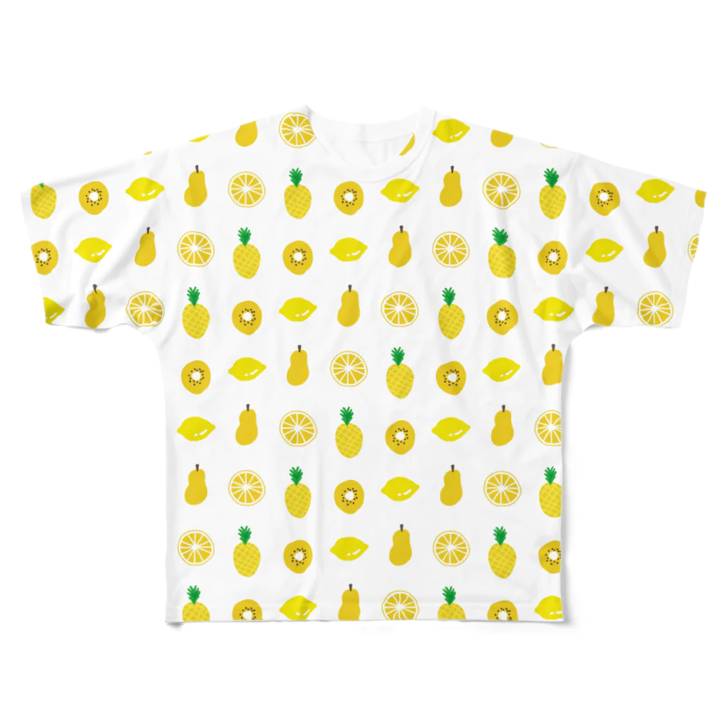カッコーのお店の黄色いフルーツのパターン フルグラフィックTシャツ