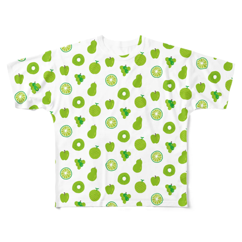 カッコーのお店の緑のフルーツのパターン フルグラフィックTシャツ