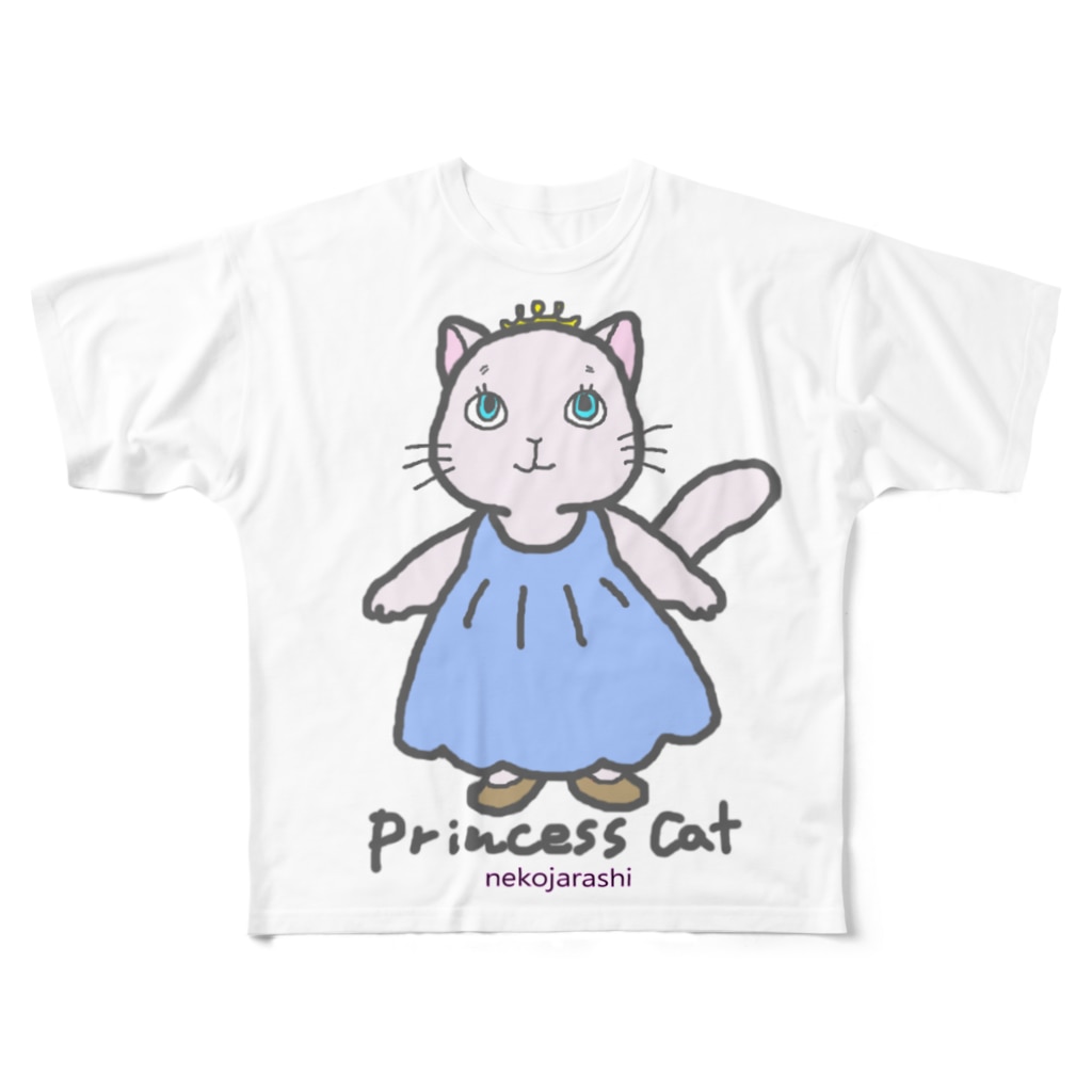 ゆきだるまころころのねこのお姫さま（ブルー） All-Over Print T-Shirt
