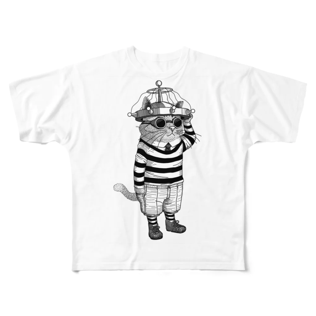 llotollのＥＳＰハットをかぶった猫 All-Over Print T-Shirt