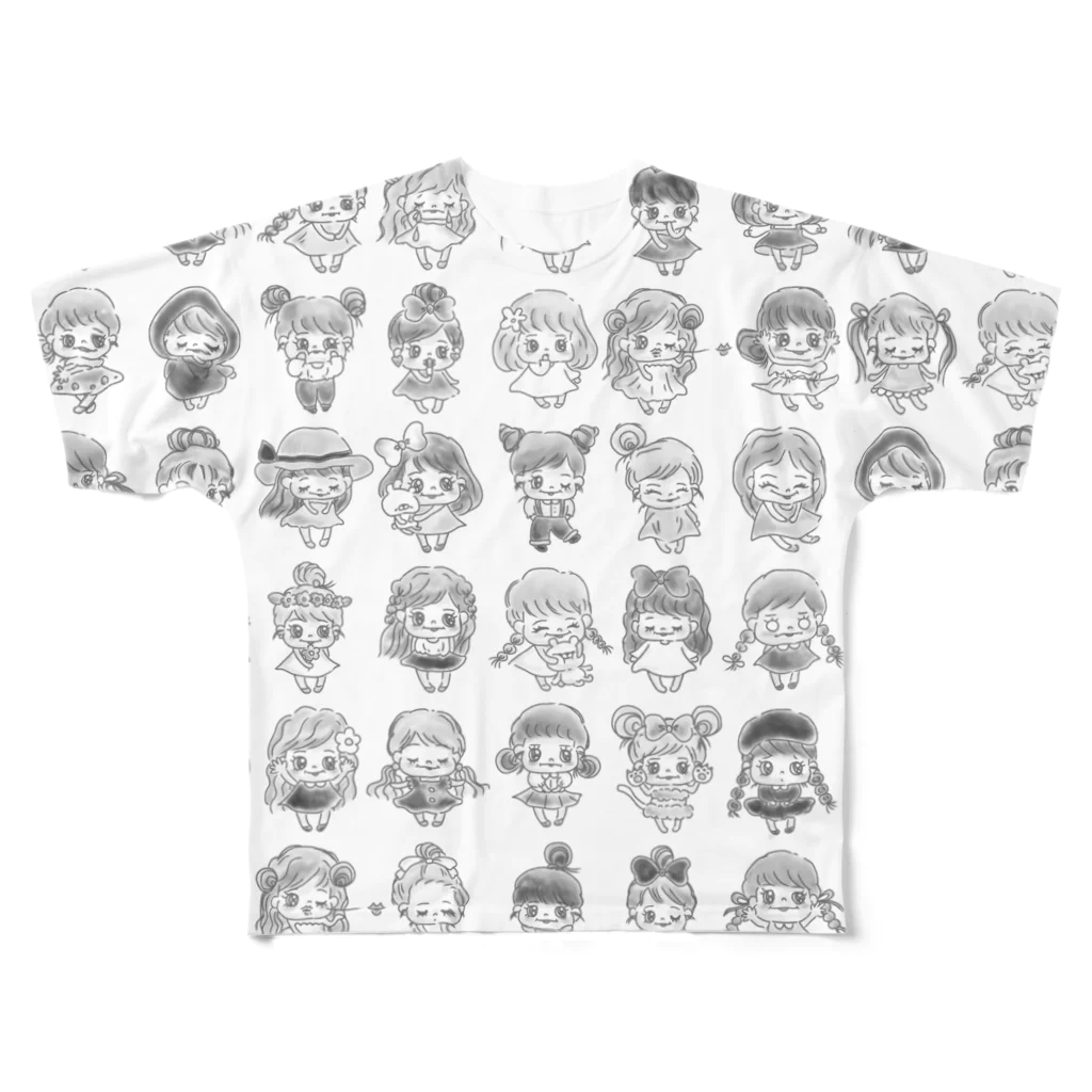 ♡enacoco♡のモノトーンふんわり女子いっぱい All-Over Print T-Shirt