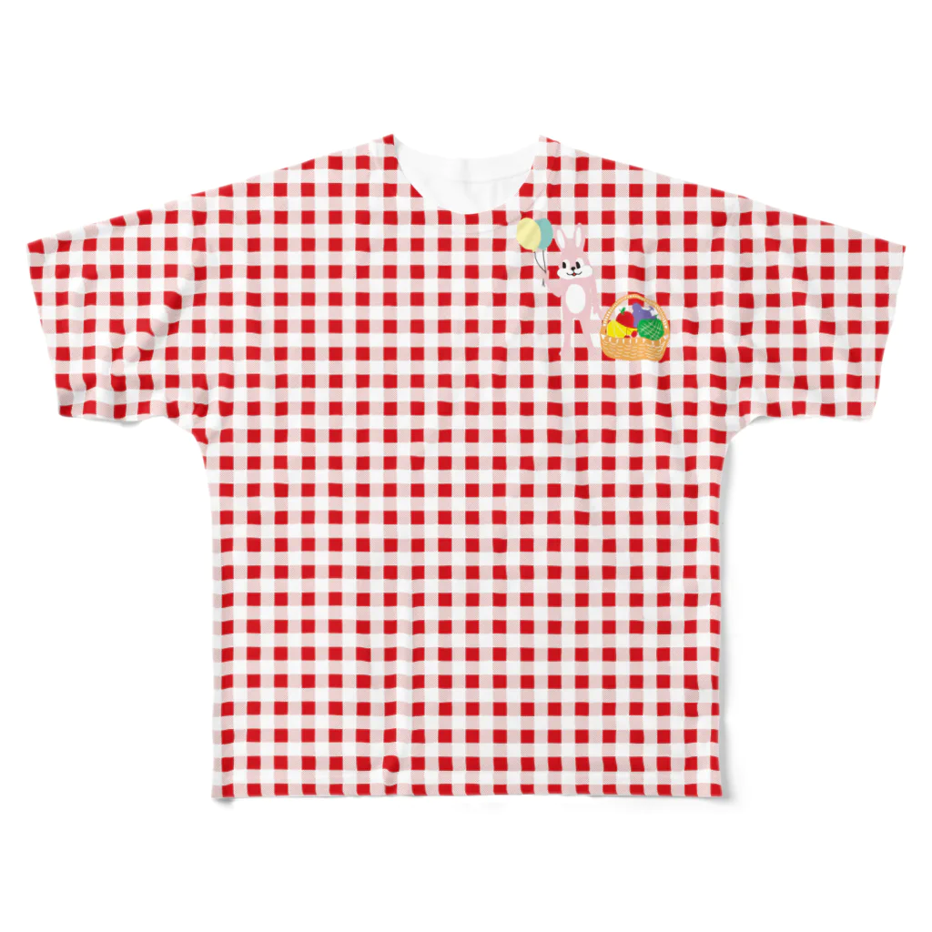 Panda factoryのウサギとフルーツバスケット フルグラフィックTシャツ