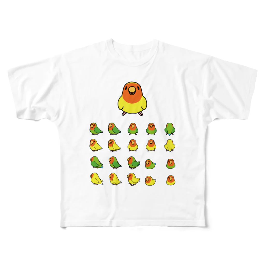 まめるりはことりの整列コザクラインコ隊【まめるりはことり】 All-Over Print T-Shirt