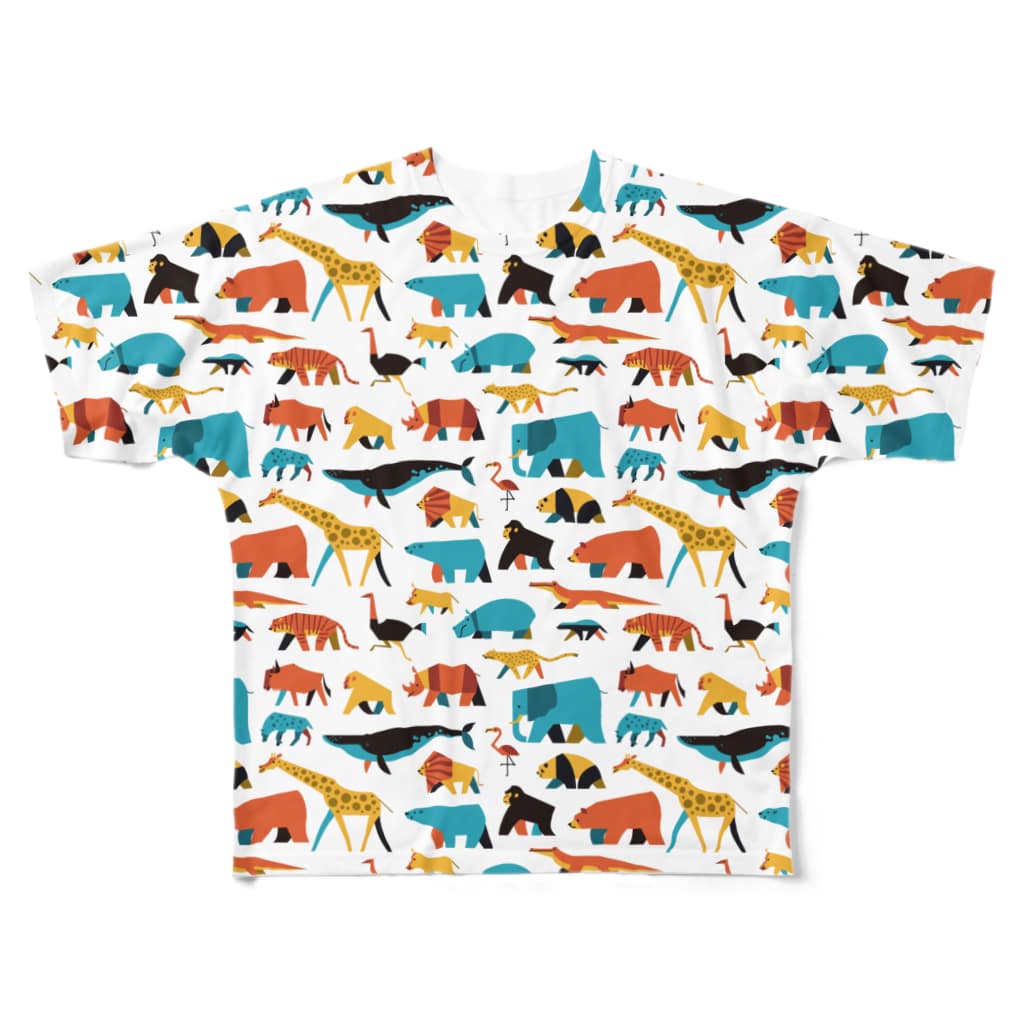 サタケシュンスケ｜イラストレーターのWalking animals All-Over Print T-Shirt